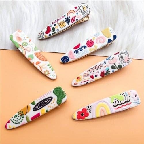 Personality Artistic Creative Colorful Painted Duckbill Clip Headwear Korea Fashion Sweet Girl Womens Hairpins Hair Accessories