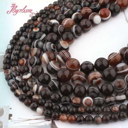 Natural Black Eye Agates Round Smooth 6/8/10/12mm Loose Stone Beads For Jewelry Making Necklace Bracelet DIY Strand 15"