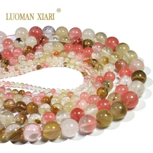 Round Watermelon Round Natural Mixed Crystal Beads Stone Beads For Jewelry Making DIY Bracelet Necklace 4/6/8/10mm Strand 15