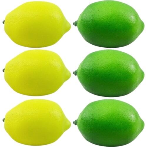 .lemon Kitchen Party Decoration Artificial Fake Fruit Decorative Props Durable 6pcs Multifunction Plastic Yellow Green Home Use