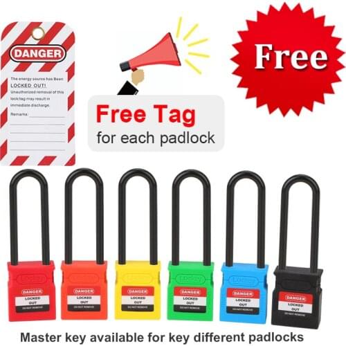 Lockey Free Tag 10pcs/Lot 76mm Insulation Plastic Shackle Safety Padlock Nylon Non-Conductive Lockout Tagout Lock