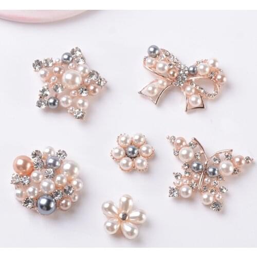 10 Pieces Metal Pearls Rhinestone Buttons Ornament Apparel Accessories Handmade Jewelry Findings
