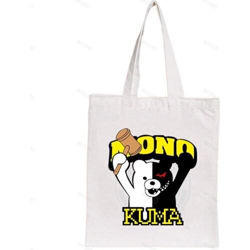 Anime Danganronpa Print Vogue Women Bag Large-capacity Canvas College Cute Cartoon Harajuku Female Ulzzang Shoulder Bags White