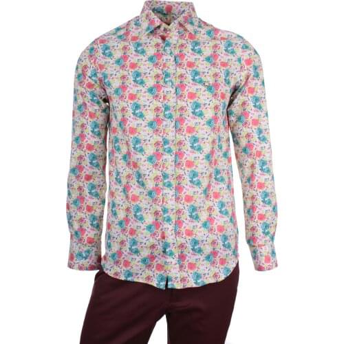 Gentilbay Mens Rose Flower Digital Printed Cotton Slimfit Long-Sleeve Sport Classic Shirt DPD082