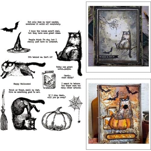 2021 New Halloween Words Animal Cat Clear Stamps Bat and Witch Pumpkin Scrapbooking For Crafts Card Making no Metal Cutting Dies