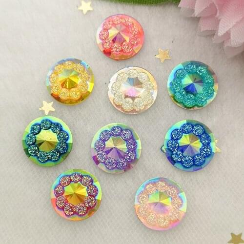 New 80PCS AB Resin 12mm 3D Flower Round Flat Back Rhinestone Applique Scrapbook Wedding Embellishment Diy Craft