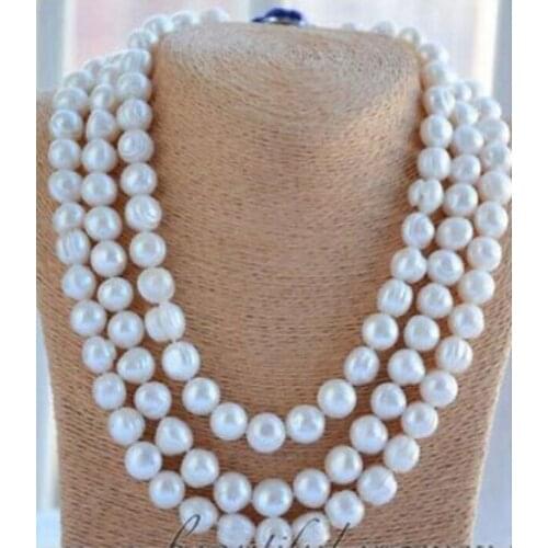 Single strands 9-10mm south sea baroque white pearl necklace 50inch 14k