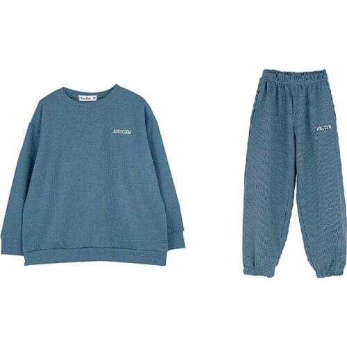 2021 autumn middle school childrens sports leisure waffle sweater and trousers two-piece suit little girl clothes