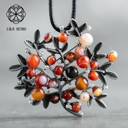 Tree Of Life Pendants Necklace for Women Long Vintage Chain Sweater Bohemian Suspension Neck Decoration Christmas Jewelry Charms