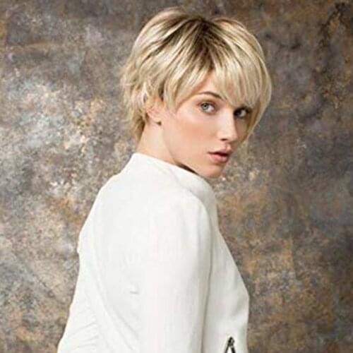 Wigs for Women Short Straight Hair Synthetic Natural Light Gold Wigs Cosplay Daily Use Heat Resistant Fiber Full Wigs