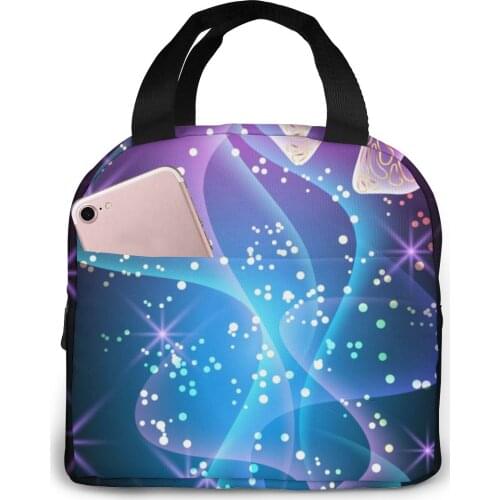 Portable Lunch Bag Firework Glowing Magical Butterflies Thermal Insulated Lunch Tote Cooler Bag Lunch Container Food Storage Bag
