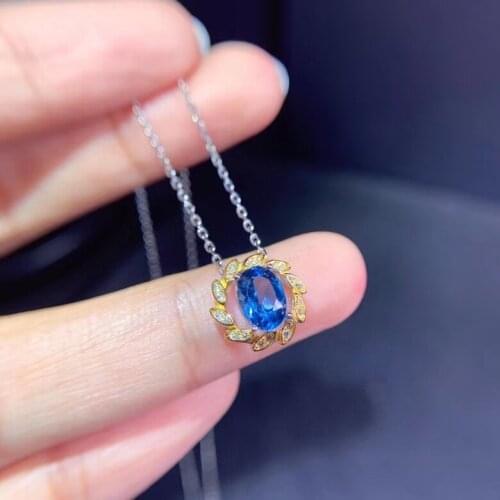 Natural London Blue topaz Pendant necklaces natural gem pendant S925 silver personality Energy rotation girl party luck jewelery