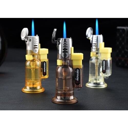 Transparent visible gas Blue Flame Lighter Butane Torch Windproof Lighter Cigar Tube Kitchen Lighter Outdoor Turbo Lighter