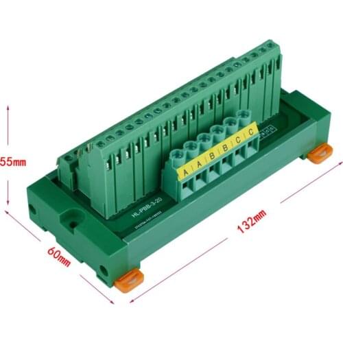3 channels to 20 channels DIN Rail Mount and Panel Mount power supply distribution terminal blocks splitter board
