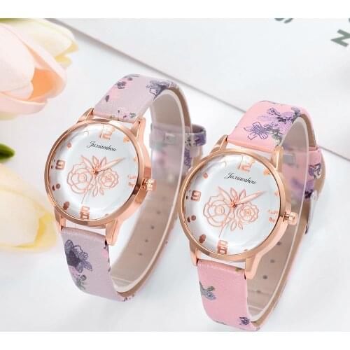 Girl Luxury Watch Women New Fashion Embossed Flowers Small Fresh Printed Belt Dial Watches Female Student Quartz Clocks relogio