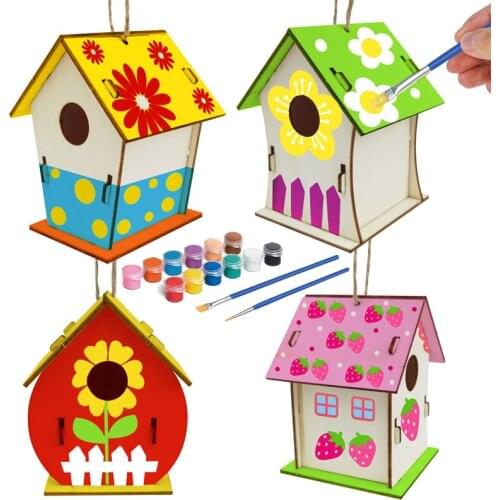Christmas Wooden Pendant Crafts DIY Painting House Kit for Kids Gift Toys Birthday Party Decorations Festival Party Supplies