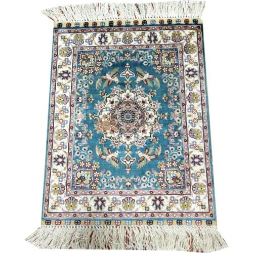 Seeykeep™ 1.5x2ft Rectangle Pure Silk Handknotted Oriental Prayer Rug with Central Madallion Floral and Birds Design-SK3036083