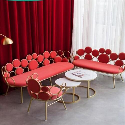 Nordic Creative Clothing Store Small Sofa and Coffee Table Combination,Beauty Salon Barber Shop Wrought Iron Reception Sofa