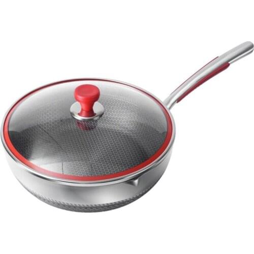 Stainless Steel Frying Pan With Lid,Non-Stick Steak Pan Double-Sided Honeycomb Cooking Pan Steel Wok Pan For Kitchen