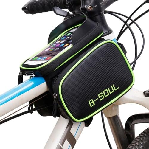 B-SOUL Cycling Bike Front Frame Bag Tube Pannier Double Pouch for 5.5-6.2Inch Cellphone Riding BagBicycle Accessories