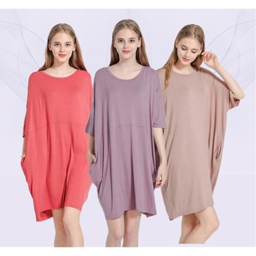 Loose nightdress spring autumn new modal nightwear large size half-sleeved dress casual home wear sexy nightware ночная рубашка