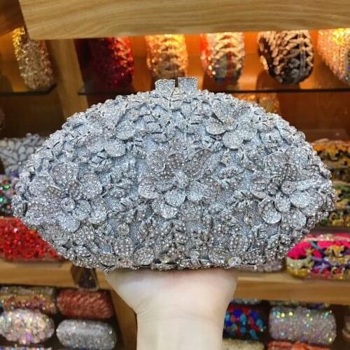 Women silver/pink Evening Clutch Bags Rhinestones messenger bags Lady Wedding Handbags Chain Shoulder bag Diamonds Party Purse