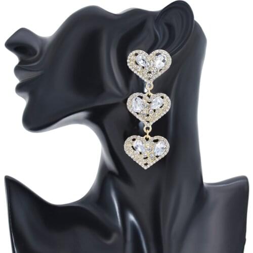 Bohemian Fashion White Red Color Diamond 3-Layer Heart-Shaped Crystal Earrings For Women Long Drop Earrings Jewelry Gift