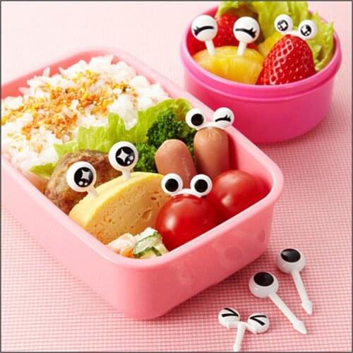 Lovely 10pcs Plastic Fruit Toothpick Lovely Eye Cartoon Forks Bento Decorative Tableware Food Picks Fish Fork Dessert