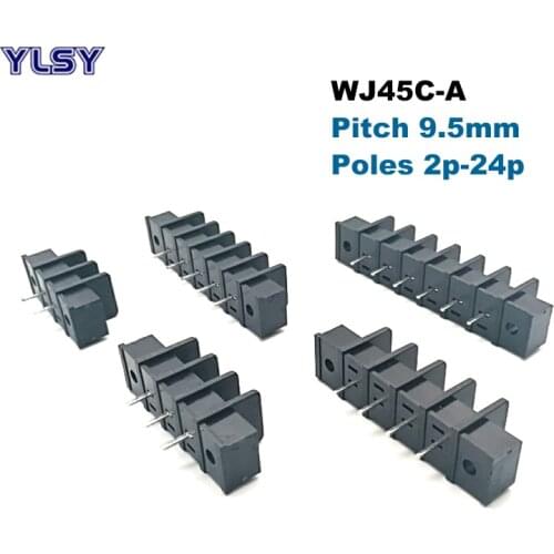 2Pcs 45C-A Barrier PCB Terminal Block Pitch 9.5mm Morsettiera Straight 2/3/4/5/6/7/8/10/12P Wire Connector Screw Holes Bornier