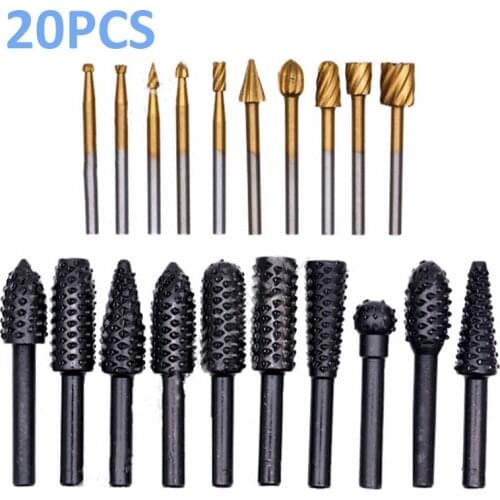 20pcs Rotary Files Burr Drill Rotating Tool Milling Cutter Rotary Burrs Grinding Polishing Woodworking Engraving Bits