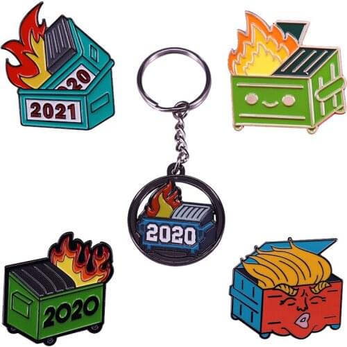 2021 Dumpster Fire Burning Trash Enamel Pin Brooches Bag Lapel Pin Cartoon Anime Badge Backpack Decoration Jewelry Gift