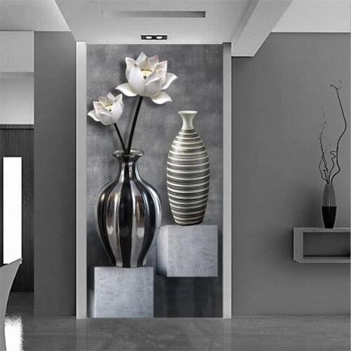 Wellyu Custom Wallpaper 3d Photo mural Bapel de pared обои black and white lotus vase porch aisle corridor Background wall paper