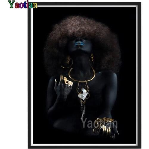 African Black Women Golden Finger 5D Diy Diamond Embroidery Full Square Round Drill Home Decor Cross Stitch Kit Diamond Painting