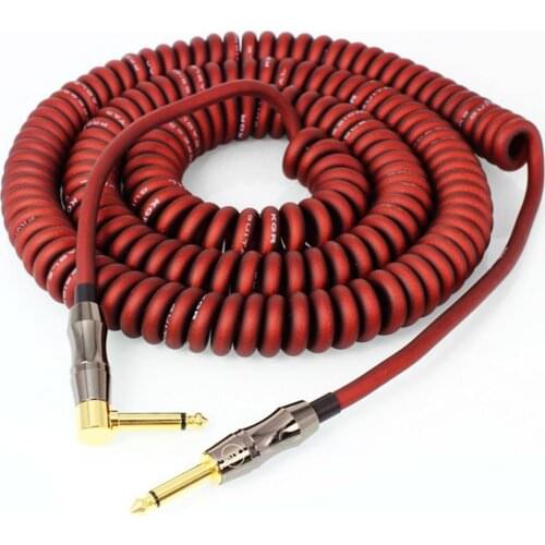 6M/10M Guitar Spring Wire Audio Cable Straight To Right Angle Plug Gold Plated Musical Instrument Cable Cord Guitar Accessories