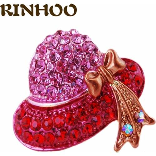 RINHOO Cute Red Rhinestone Hat Brooches for Women New Fashion Rose Gold Bowknot Corsage Coat Shirt Bag Jackets Accessories
