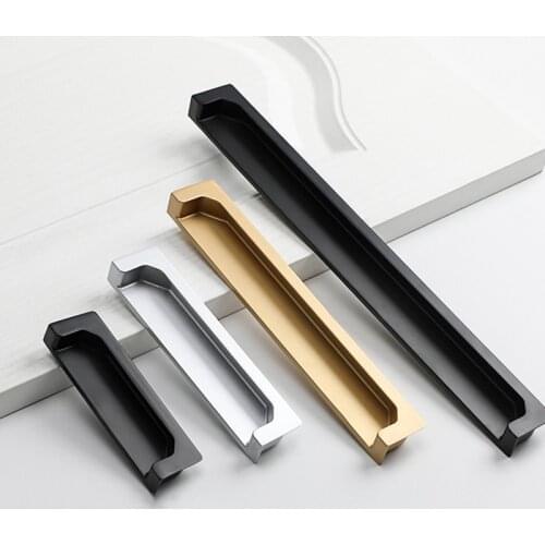 Black Slotting Sliding Door Handle Gold Modern European Style Concealed Button Closet Drawer Handle Furniture Hardware