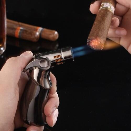 Four Tubes Torch Turbine Gas Lighter Spray Gun Butane Blue Flame Cigar Explosion-proof Wild Kitchen Lighters Blunt Holder Bulk