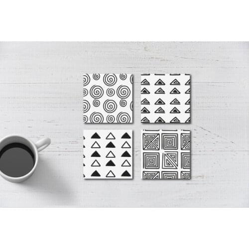 Decorative Black White Wood Coaster 4'lü Set decorative objects Декоративные элементы Objetos decorativos