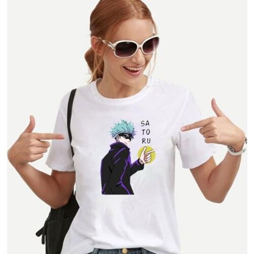 Japan Anime Jujutsu Kaisen Printed Womens T Shirt Cool Yuji Itadori Gojo Satoru Sukuna Graphic Cotton Fashion Black White Tee