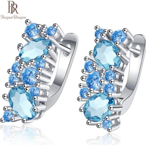 Bague Ringen Classic Silver 925 Jewelry Earrings For Charm Lady With Blue Color Topaz Gemstones Women Party Valentines Gifts