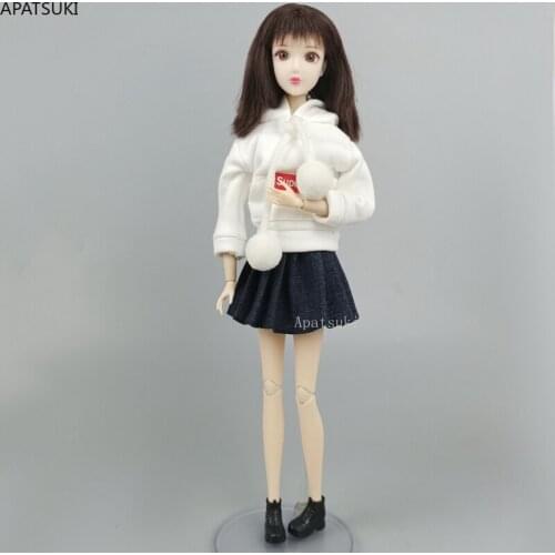 Red Super White Top Hoodie Sweatshirt Denim Pleated Skirt Clothes Set for Barbie Doll Outfits for 1/6 BJD Dolls Accessories Toys