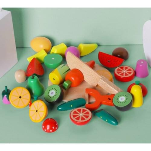 Magnetic Wood Fruit Cutting Game Pretend Play Food Kitchen Set for Kids Kindergarten Supplies Children Educational Wooden Toys