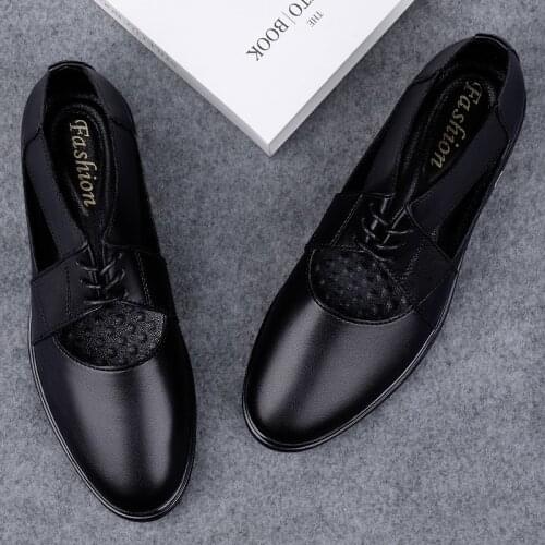 2021 Men Summer Leather Shoes Pointed Toe Quality Leather Soft Man Breathable Hole Shoes Black And Brown For Two Colors Choes