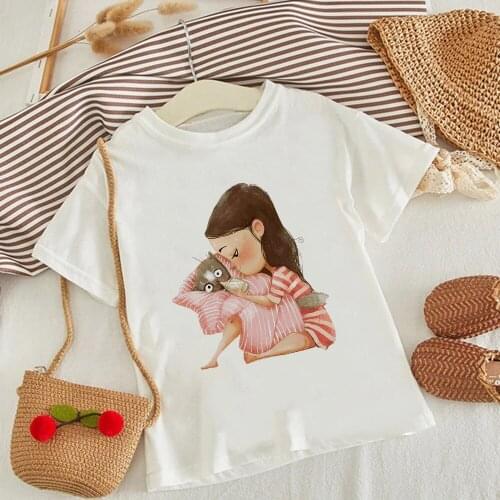 Cute Animal Cat and Girls Clothing Cartoon Aesthetic Kawaii Print Kids T Shirt Girls 12 Year Summer Urbano Streetwear Camiseta