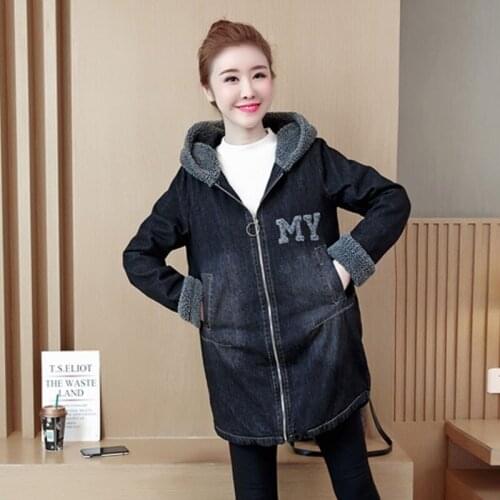 Casual Women Thick Fleece Lining Warm Denim Jacket Loose Fit Hoody Jackets Warm Overcoat Streetwear Jeans Coats Plus Size 5XL