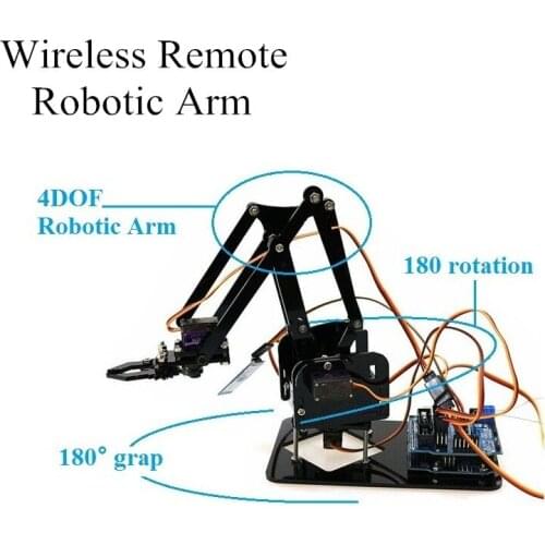 Remote Control SG90 MG90S 4 DOF Unassembly Acrylic Mechanical Arm Robot Manipulator Claw for Arduino Maker DIY Kit Robot