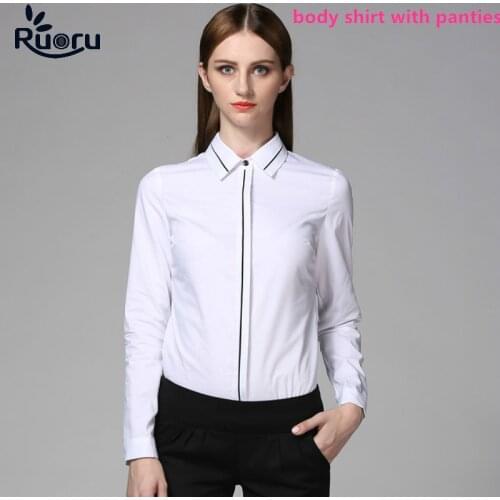 Ruoru White OL Slim Body Shirt Blouse Long Sleeve Bodysuit Formal Women Tops Clothes Office Blouse Chemise Femme Tops