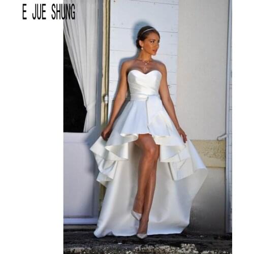 E JUE SHUNG Sexy Satin Wedding Dresses Sweetheart Neck High Low Wedding Bridal Gowns Simple Bride Dresses Vestido De Noiva