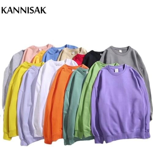 KANNISAK Oversize Sweatshirts Men and Women Cotton Solid Harajuku Style Pullovers Japanese Pullovers Casual Autumn Streetwear
