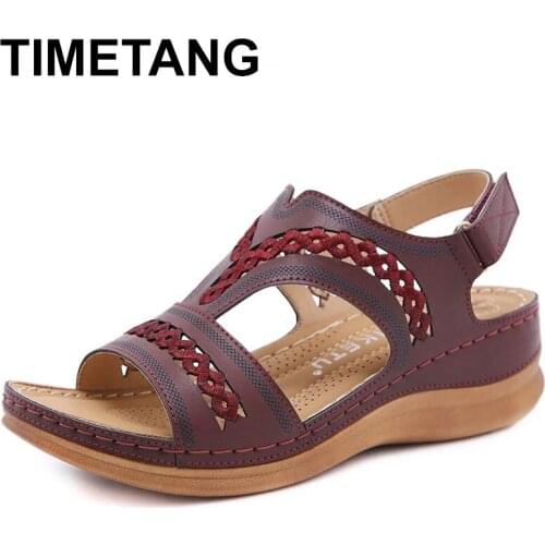 TIMETANG 2021 Fashion Leisure Simple Summer Sandals Woman Shoes Comfortable INS Hot Dropship Wedges Heels Retro Sandal Lady